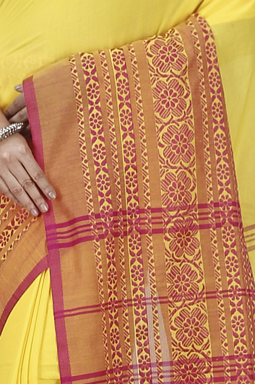Yellow Red Pure Cotton Begompuri_Hand Hand Loom Saree (1287)